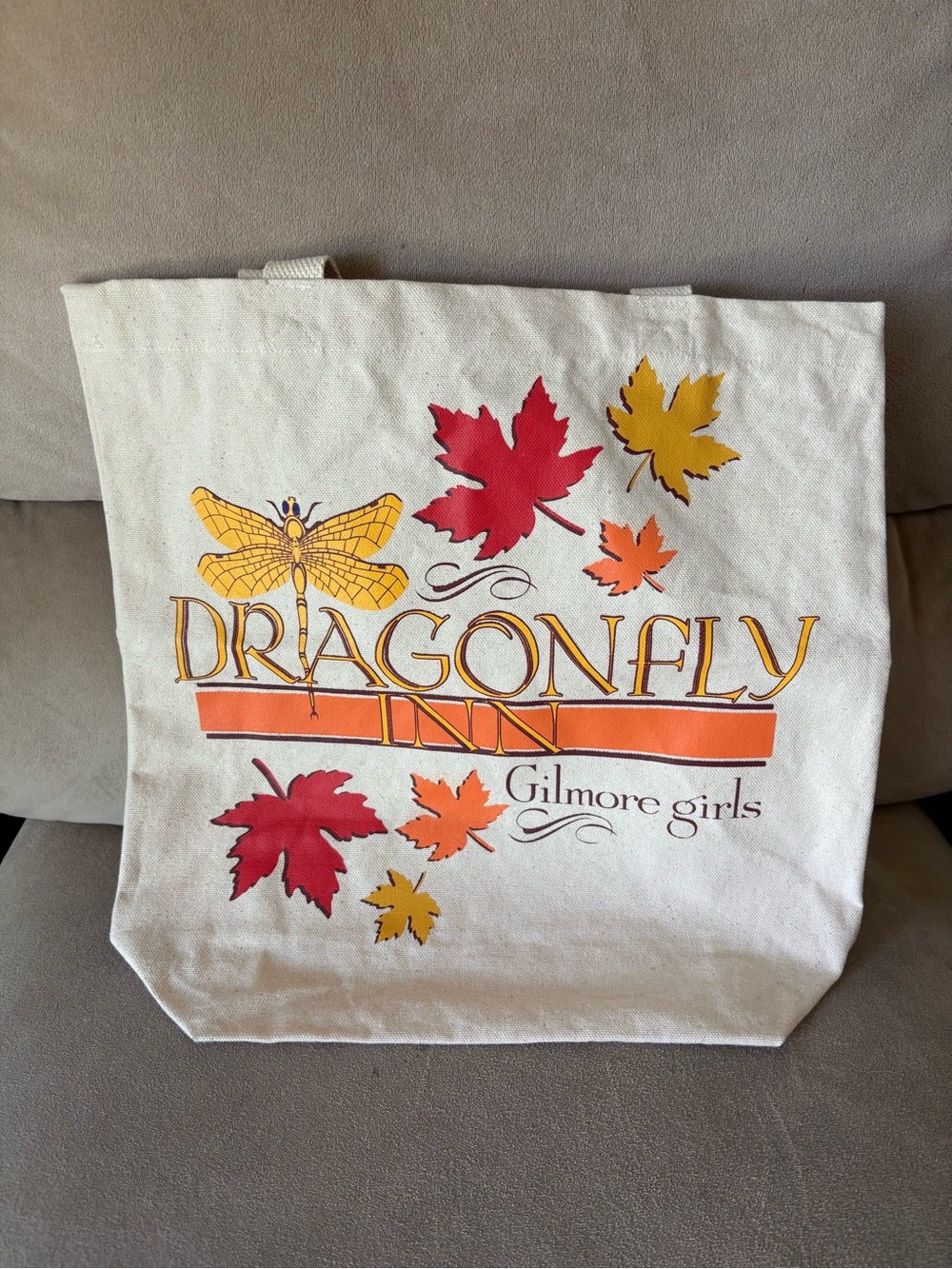 Dragonfly Inn Gilmore Girls Canvas Tote Bag - Cream with Fall Leaf Print